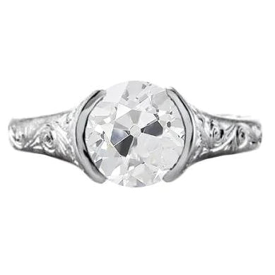 Bague Solitaire Ronde Vieux Mineur Réel Diamant Demi Lunette Sertie 1.75 Carats