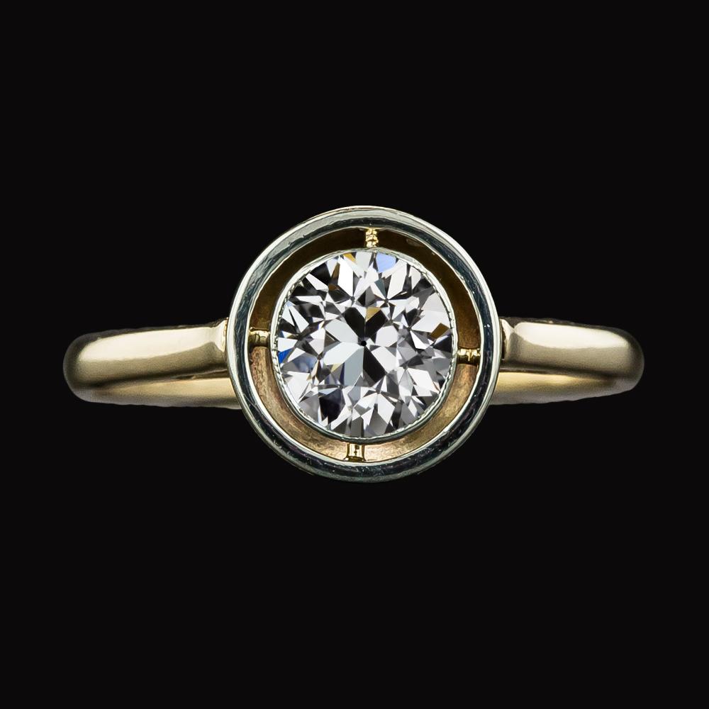 Bague Solitaire Ronde Vieux Mineur Réel Diamant Or 14K Bijou 2 Carats