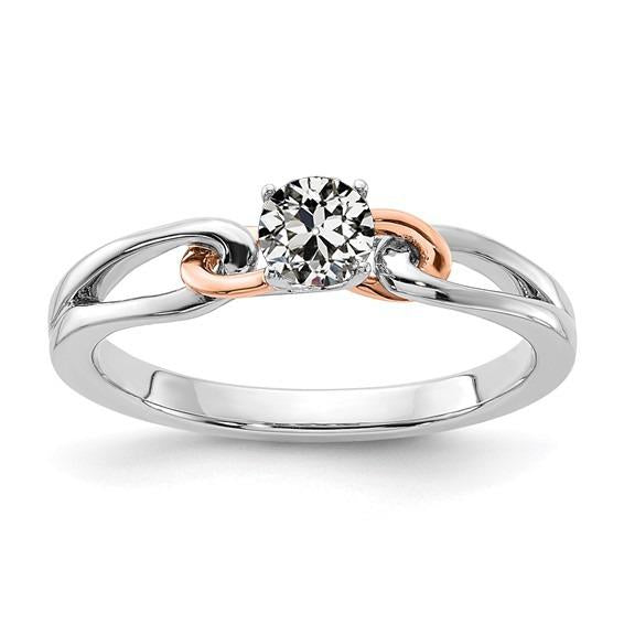 Bague Solitaire Ronde Vieux Mineur Réel Diamant Split Tige Deux Tons 1 Carat