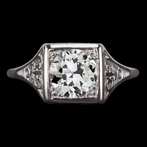 Bague Solitaire Ronde Vieux Mineur Réel Diamant Style Vintage 2 Carats