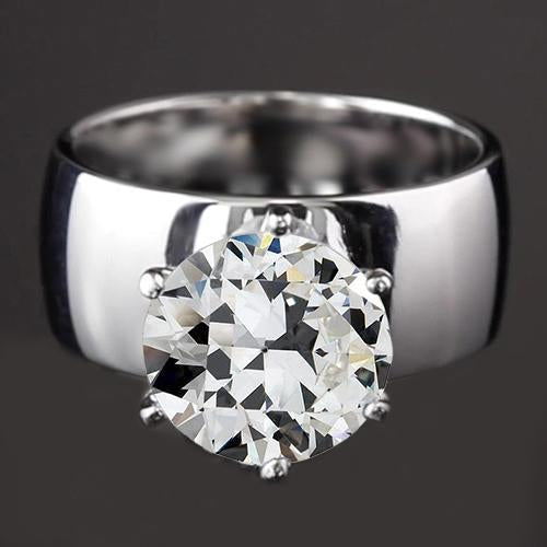 Bague Solitaire Ronde Vieux Mineur Véritable Diamant 6 Griffes Sertie Or 3 Carats