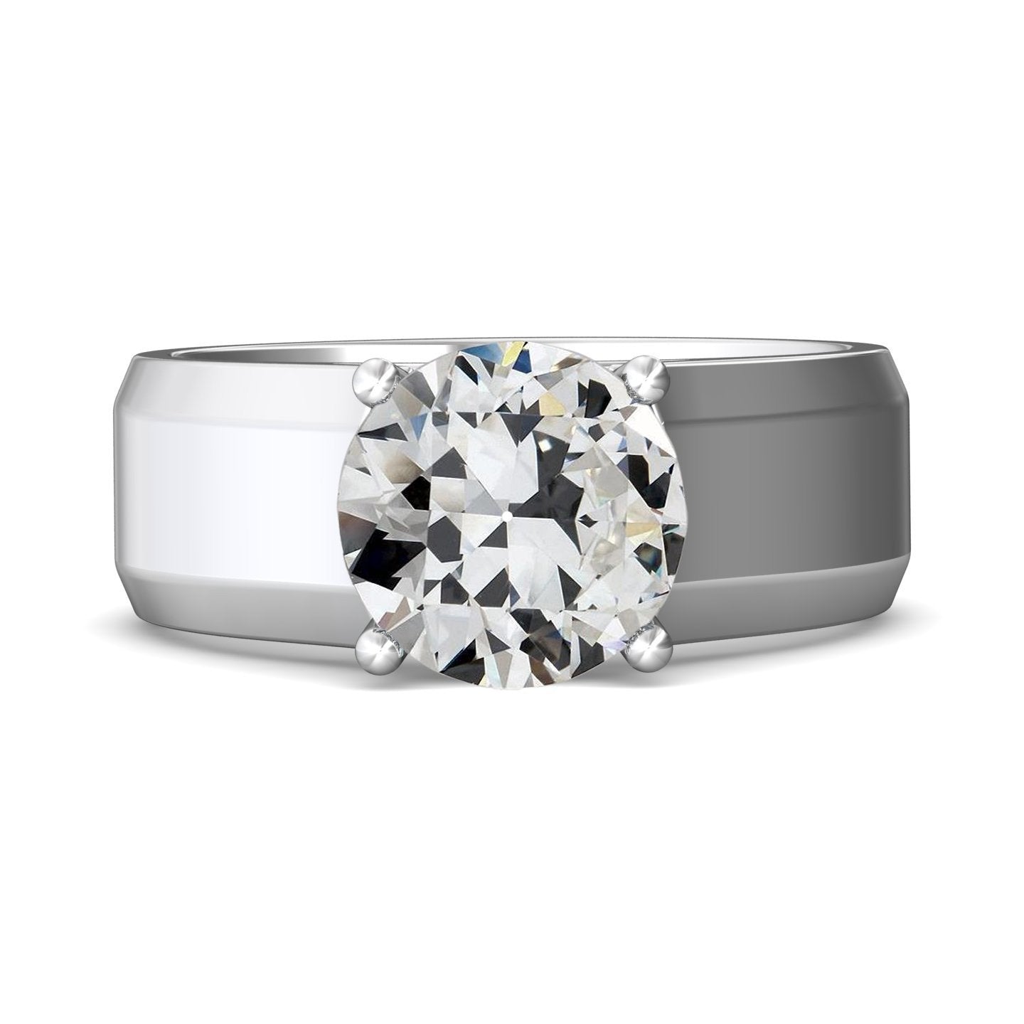 Bague Solitaire Ronde ancienne mine Cut Naturel Diamant Griffe Épaisse Tige 3 Carats