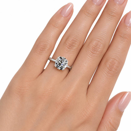 Bague Solitaire Ronde ancienne mine Cut Réel Diamant Double Sertie 4 Carats