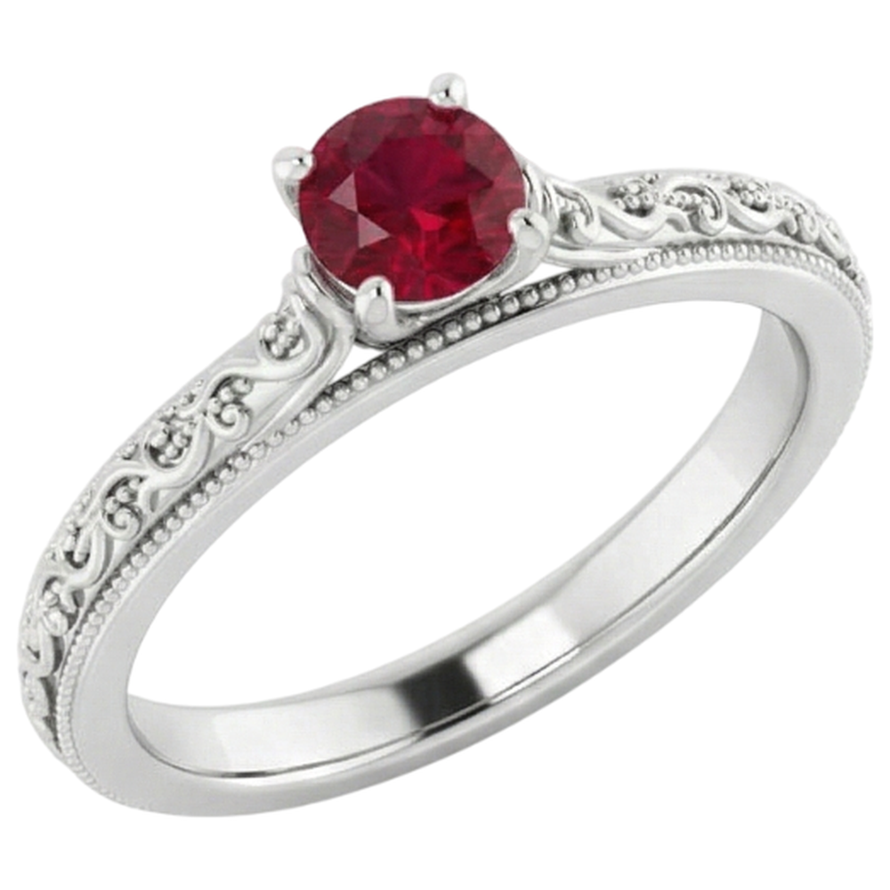 Bague Solitaire Rubis 0.75 Carats Style Antique Nouveau