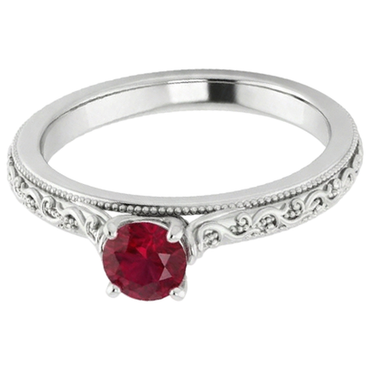 Bague Solitaire Rubis 0.75 Carats Style Antique Nouveau