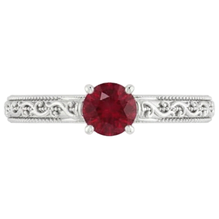 Bague Solitaire Rubis 0.75 Carats Style Antique Nouveau
