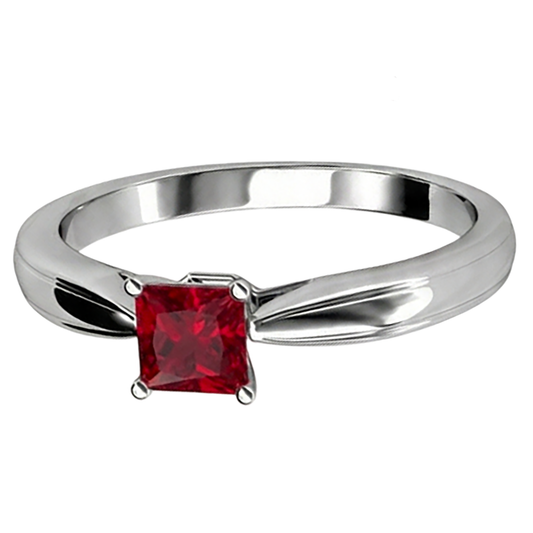Bague Solitaire Rubis 2 Carats Taille Princesse Or Blanc 14K