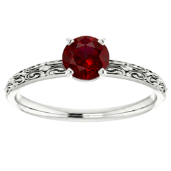 Bague Solitaire Rubis Style Antique 1.50 Carats Or Blanc 14K