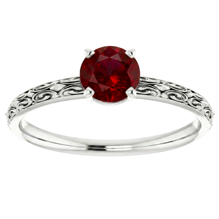 Bague Solitaire Rubis Style Antique 1.50 Carats Or Blanc 14K