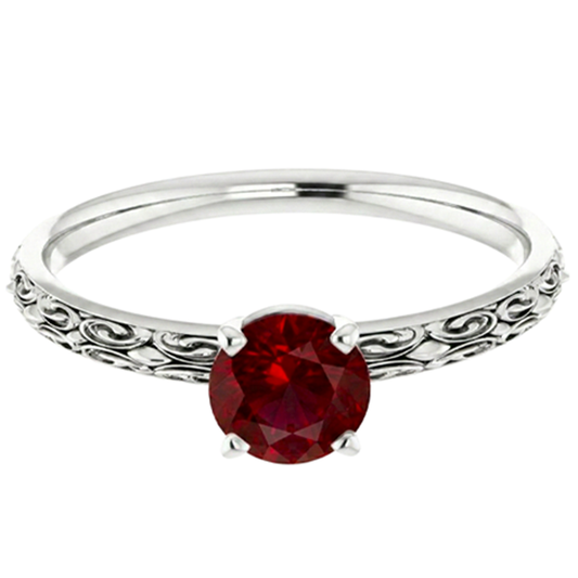 Bague Solitaire Rubis Style Antique 1.50 Carats Or Blanc 14K