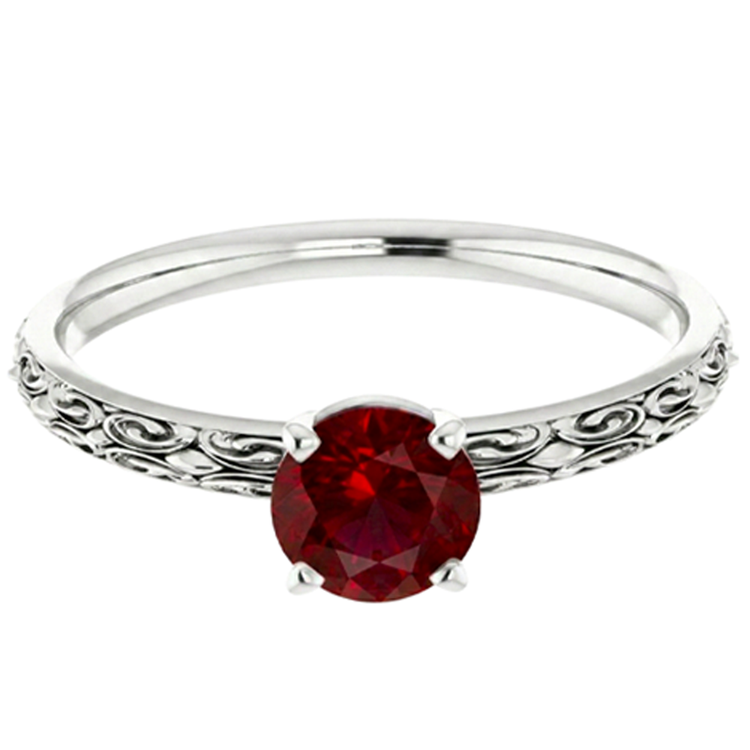 Bague Solitaire Rubis Style Antique 1.50 Carats Or Blanc 14K