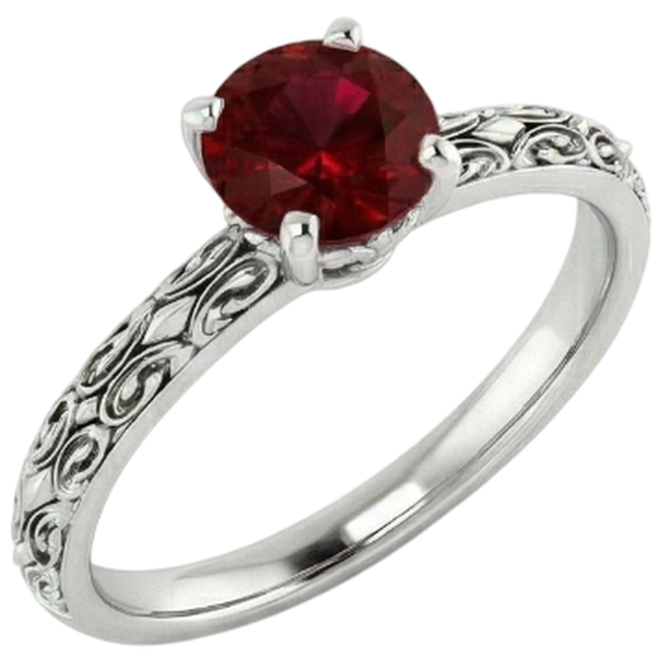 Bague Solitaire Rubis Style Antique 1.50 Carats Or Blanc 14K