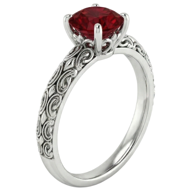 Bague Solitaire Rubis Style Antique 1.50 Carats Or Blanc 14K
