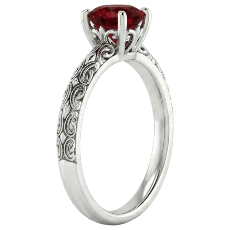 Bague Solitaire Rubis Style Antique 1.50 Carats Or Blanc 14K
