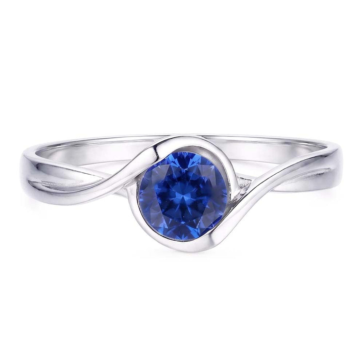Bague Solitaire Saphir 1 Carat Style Bypass Femme Bijoux