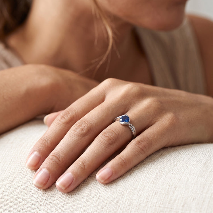 Bague Solitaire Saphir 1 Carat Style Bypass Femme Bijoux