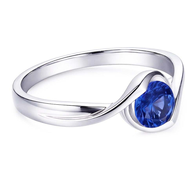 Bague Solitaire Saphir 1 Carat Style Bypass Femme Bijoux