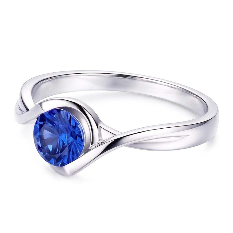 Bague Solitaire Saphir 1 Carat Style Bypass Femme Bijoux