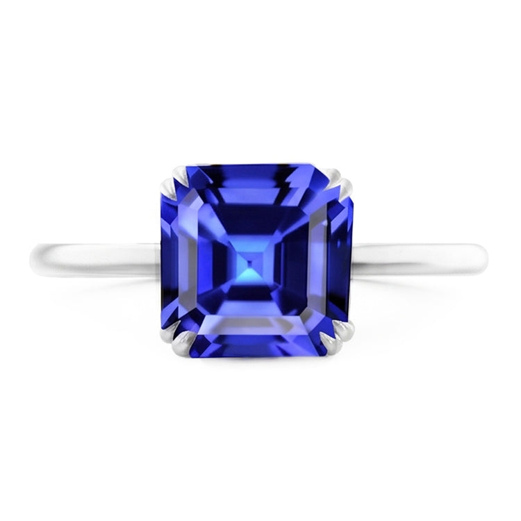 Bague Solitaire Saphir Asscher Cut Double Griffe Or 14K 2.50 Carats
