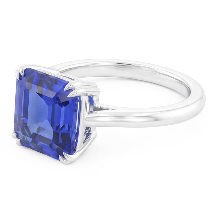 Bague Solitaire Saphir Asscher Cut Double Griffe Or 14K 2.50 Carats