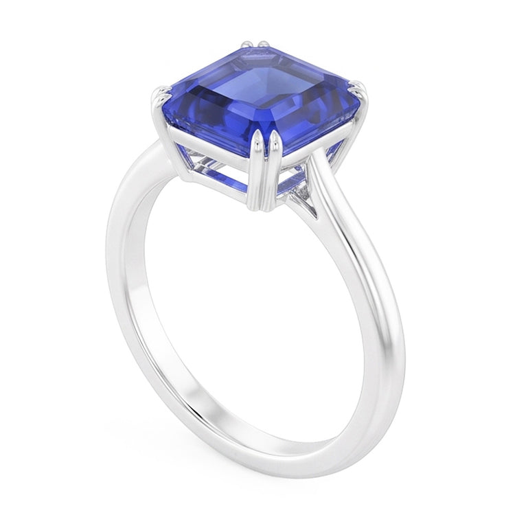 Bague Solitaire Saphir Asscher Cut Double Griffe Or 14K 2.50 Carats