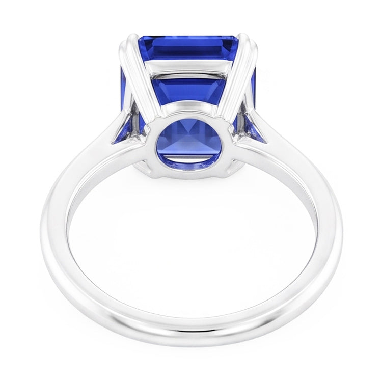 Bague Solitaire Saphir Asscher Cut Double Griffe Or 14K 2.50 Carats