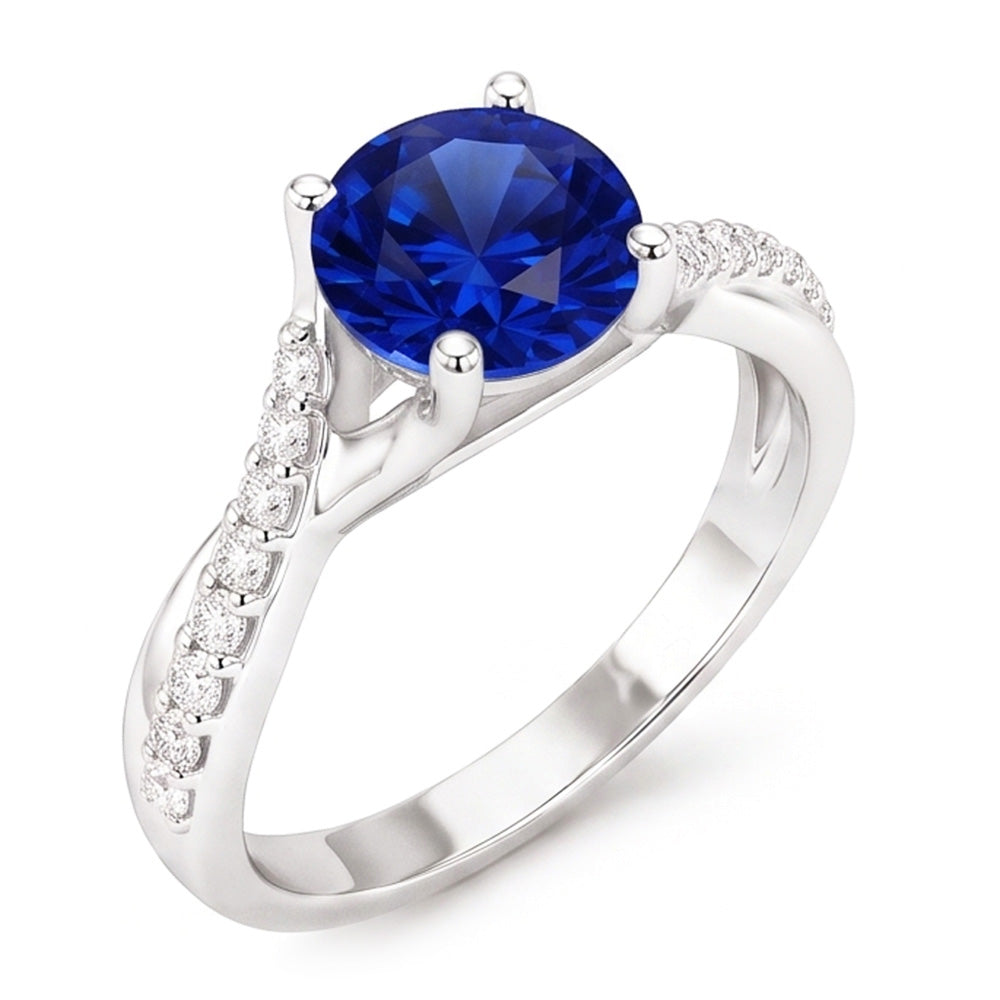 Bague Solitaire Saphir Avec Accents De Diamants Tige Torsadée 2.50 Carats