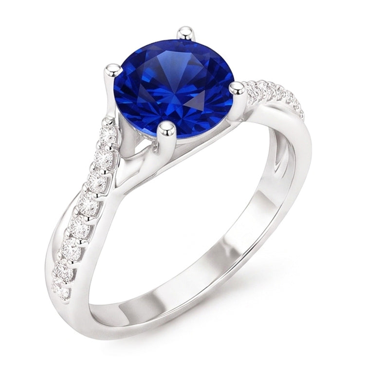 Bague Solitaire Saphir Avec Accents De Diamants Tige Torsadée 2.50 Carats