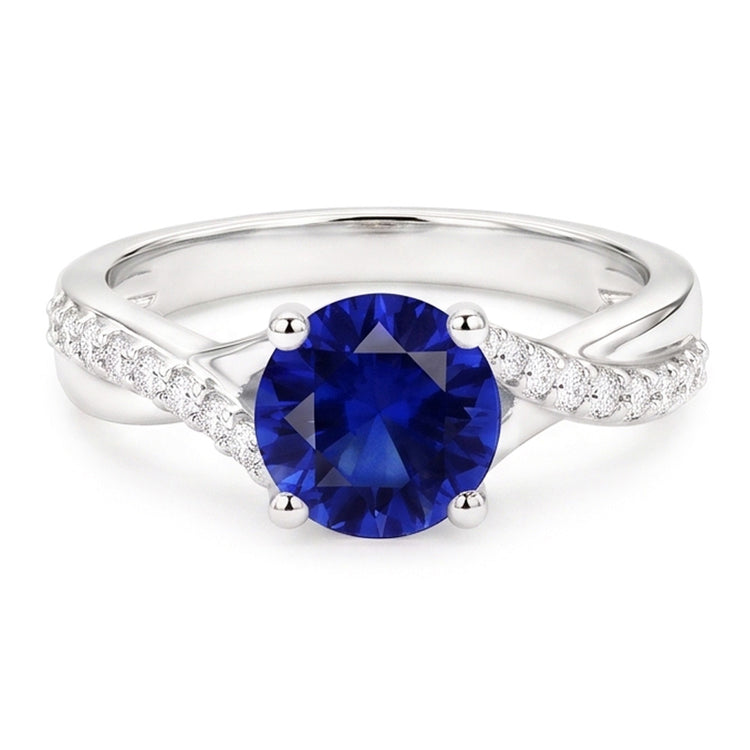 Bague Solitaire Saphir Avec Accents De Diamants Tige Torsadée 2.50 Carats
