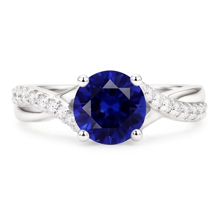 Bague Solitaire Saphir Avec Accents De Diamants Tige Torsadée 2.50 Carats