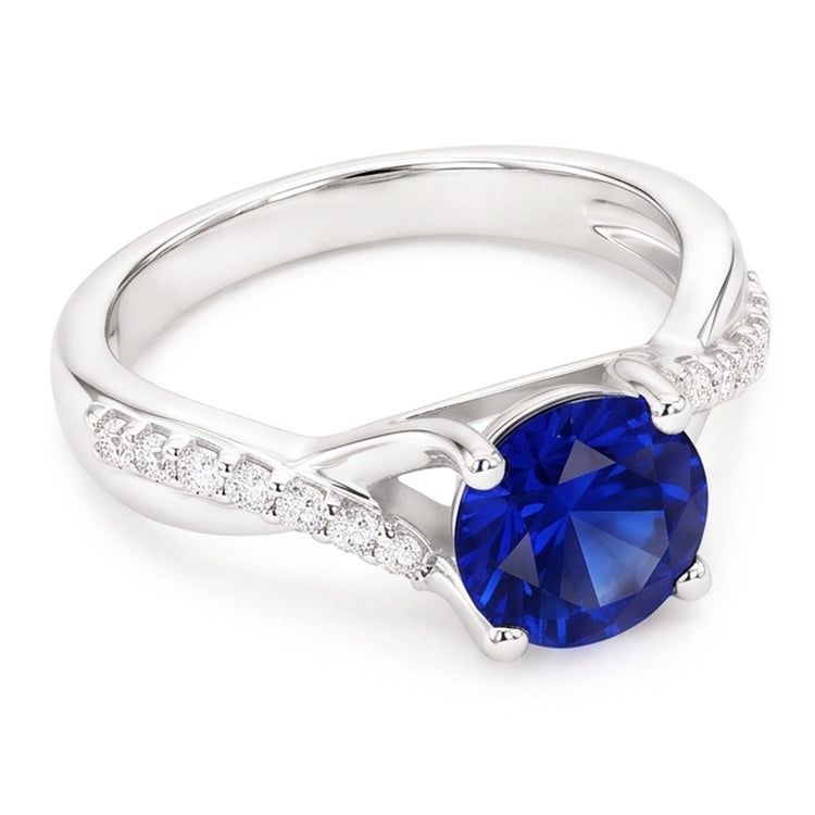 Bague Solitaire Saphir Avec Accents De Diamants Tige Torsadée 2.50 Carats