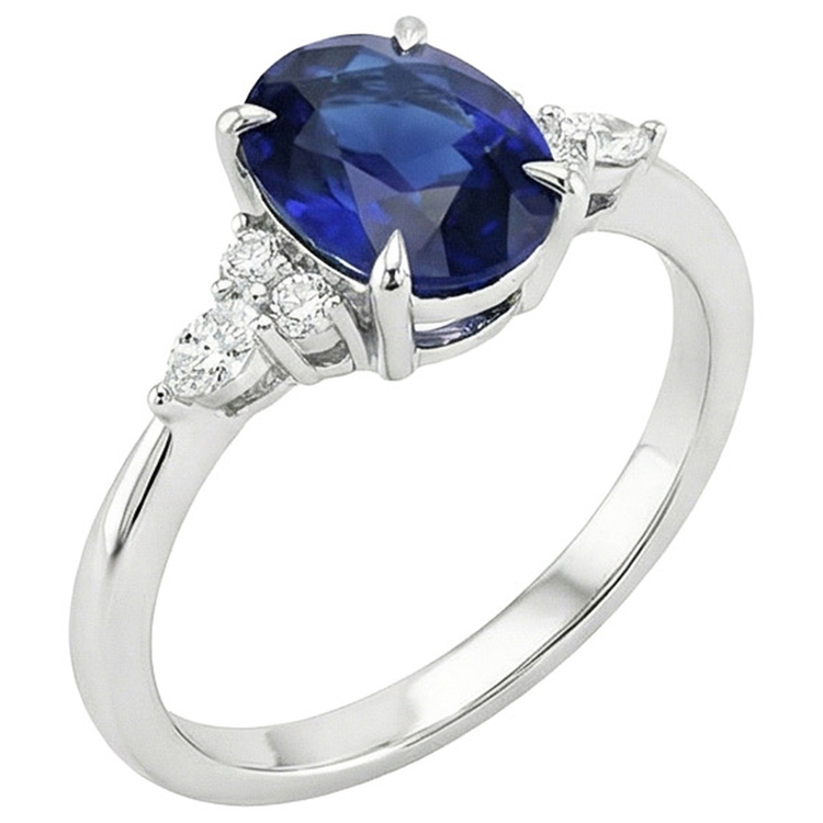 Bague Solitaire Saphir Avec Marquise & Diamants Ronds Accents 3 Carats