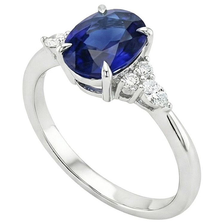 Bague Solitaire Saphir Avec Marquise & Diamants Ronds Accents 3 Carats
