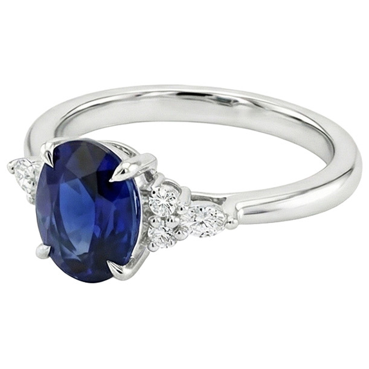 Bague Solitaire Saphir Avec Marquise & Diamants Ronds Accents 3 Carats
