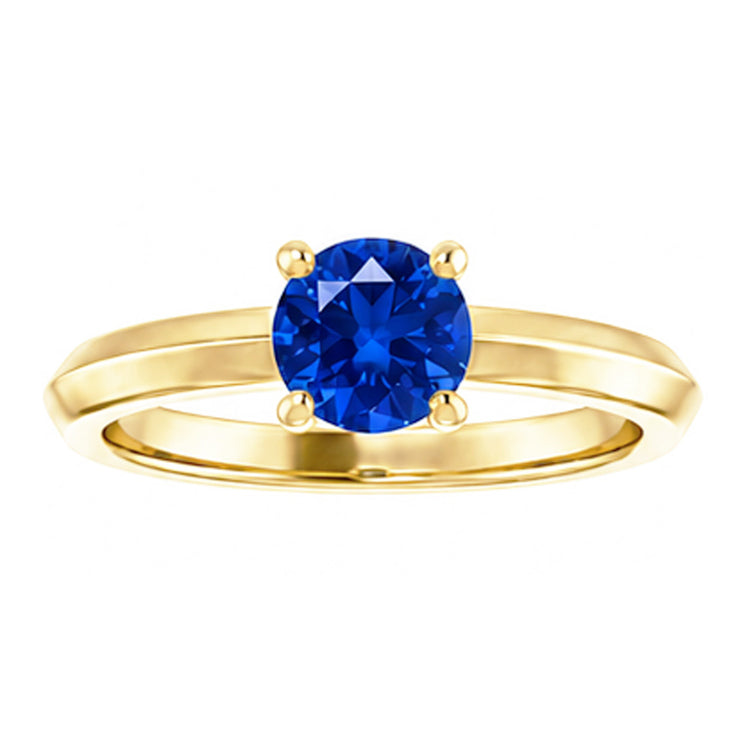 Bague Solitaire Saphir Bleu 1.25 Carats Or Jaune 14K Bijoux