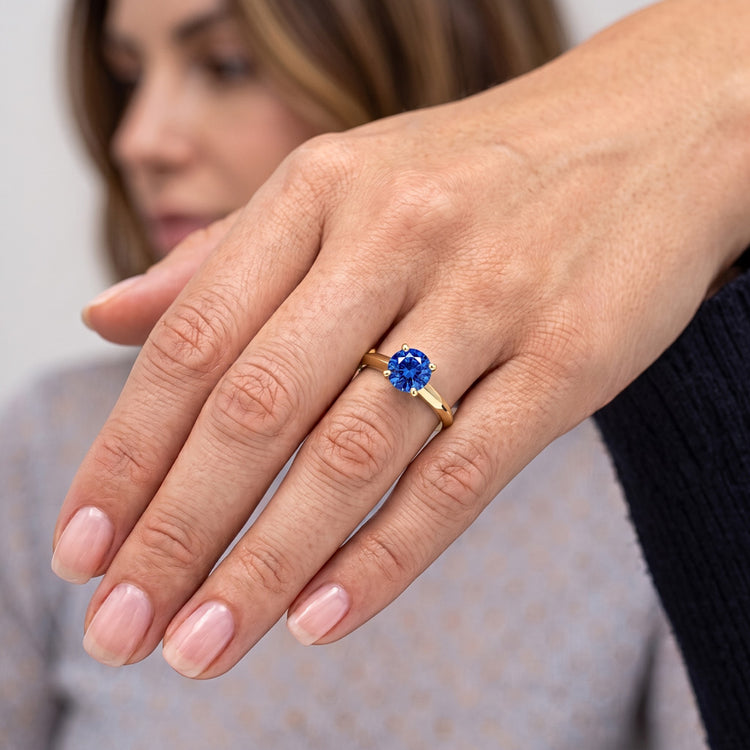 Bague Solitaire Saphir Bleu 1.25 Carats Or Jaune 14K Bijoux