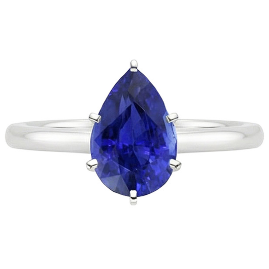 naturel pear saphir 4carats bague vue de dessus