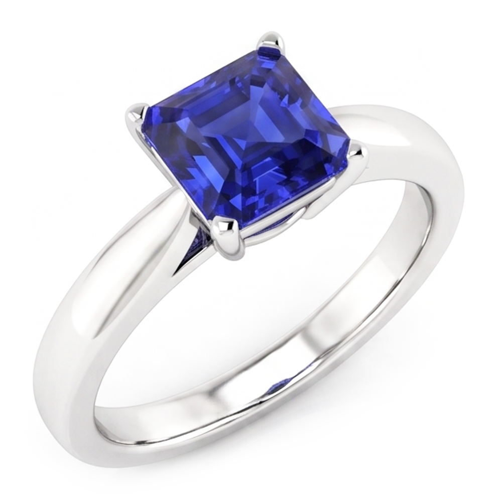 Bague Solitaire Saphir Bleu Asscher Cut