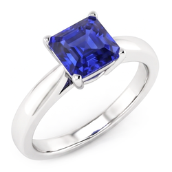 Bague Solitaire Saphir Bleu Asscher Cut