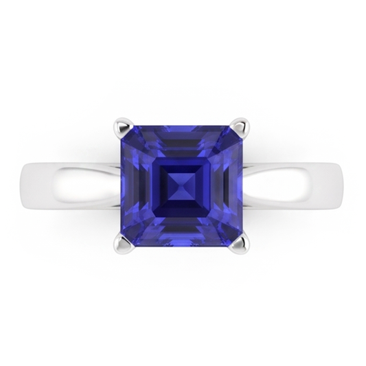 Bague Solitaire Saphir Bleu Asscher Cut