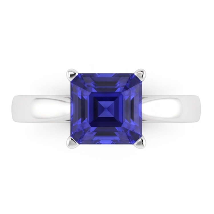Bague Solitaire Saphir Bleu Asscher Cut
