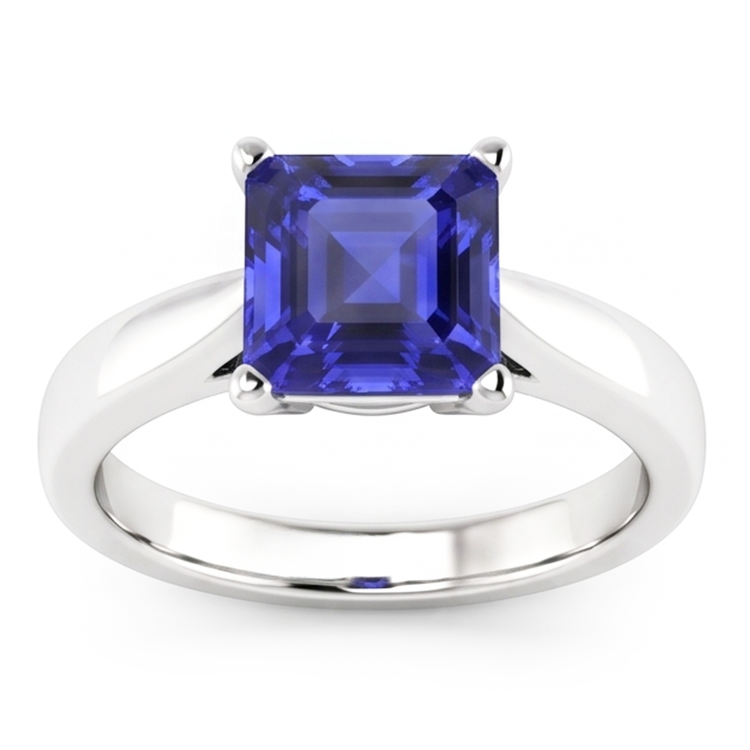 Bague Solitaire Saphir Bleu Asscher Cut