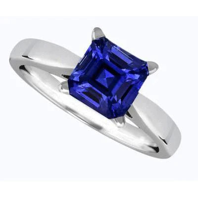 Bague Solitaire Saphir Bleu Asscher Cut