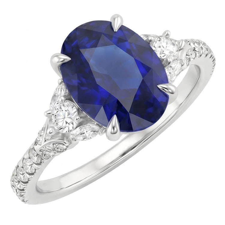 Bague Solitaire Saphir Bleu Avec Accents Bijoux Or Blanc 5 Carats