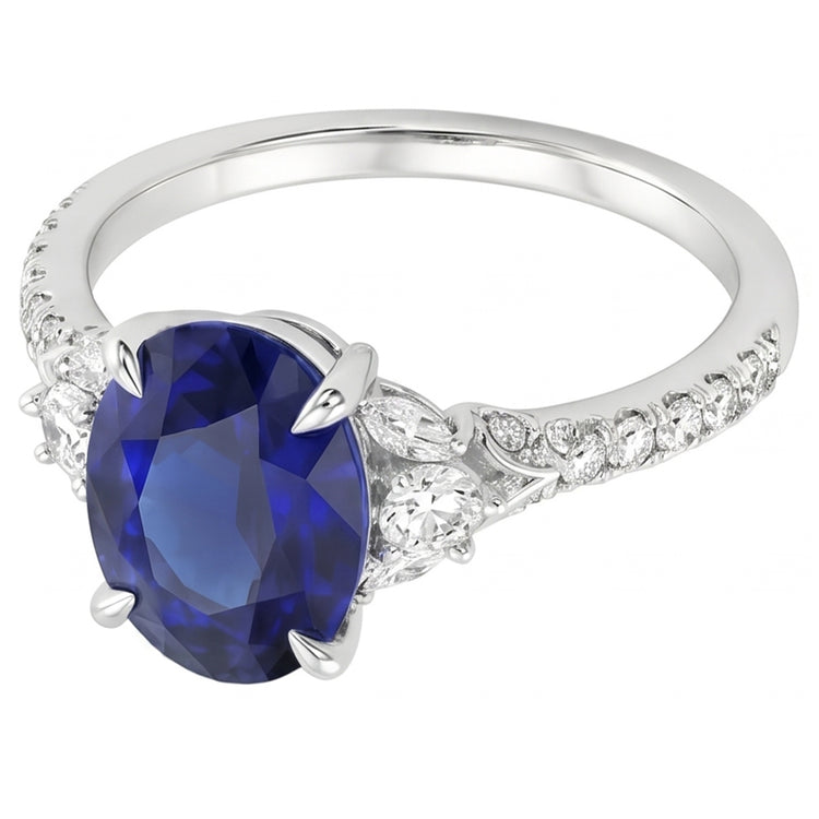 Bague Solitaire Saphir Bleu Avec Accents Bijoux Or Blanc 5 Carats