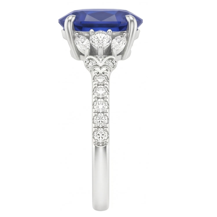 Bague Solitaire Saphir Bleu Avec Accents Bijoux Or Blanc 5 Carats