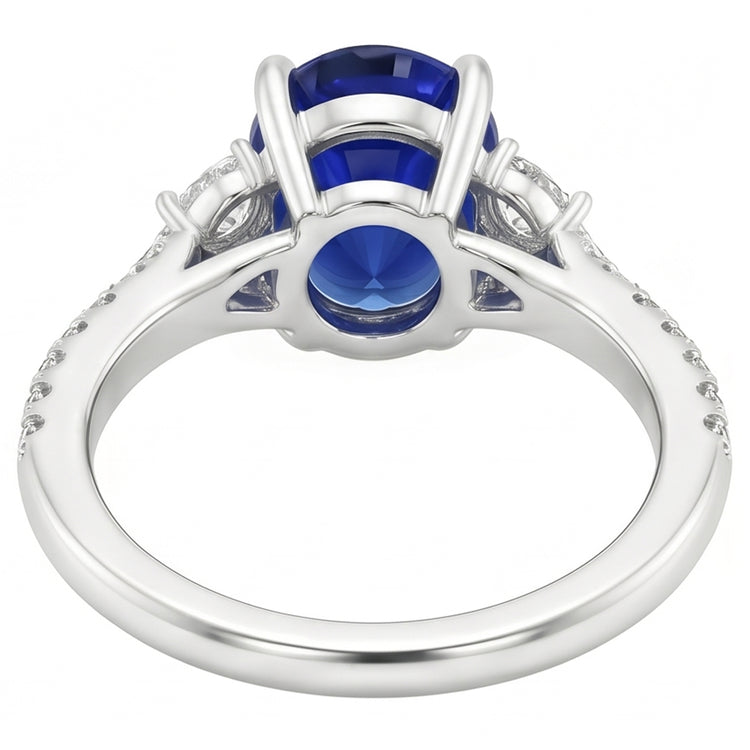 Bague Solitaire Saphir Bleu Avec Accents Bijoux Or Blanc 5 Carats