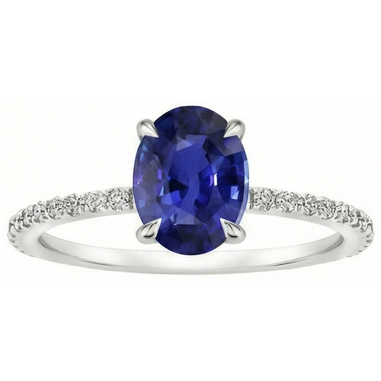 naturel oval saphir 3.75carats bague vue de profil