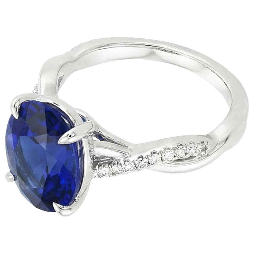 naturel oval saphir 4.50carats bague angle de côté