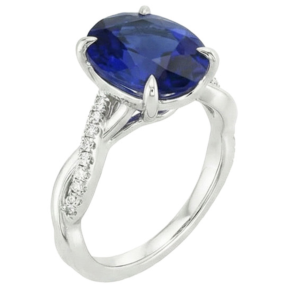 naturel oval saphir 4.50carats bague vue de dessus